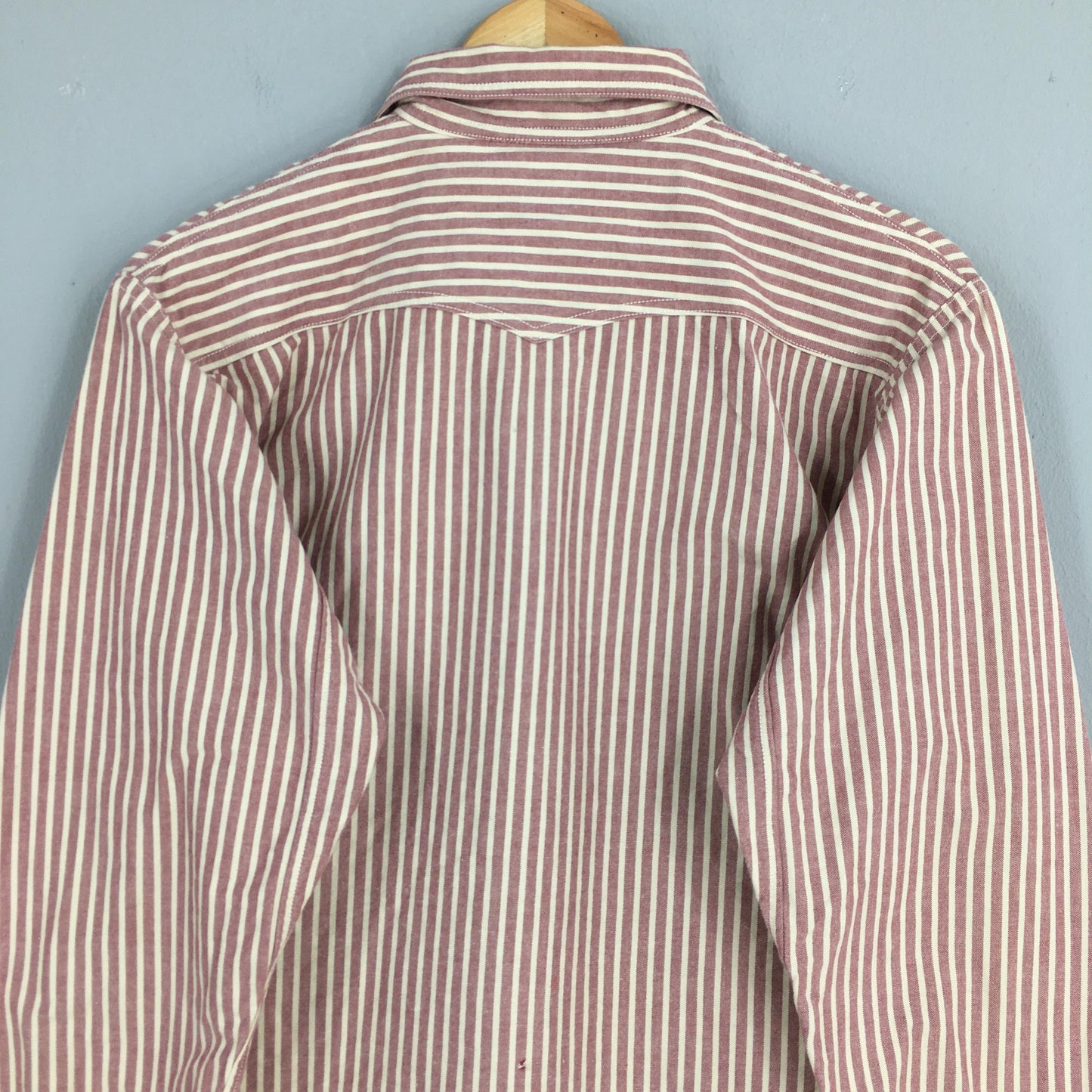 Hellers Cafe Warehouse Vertical Red Stripes Flannel Shirt Medium