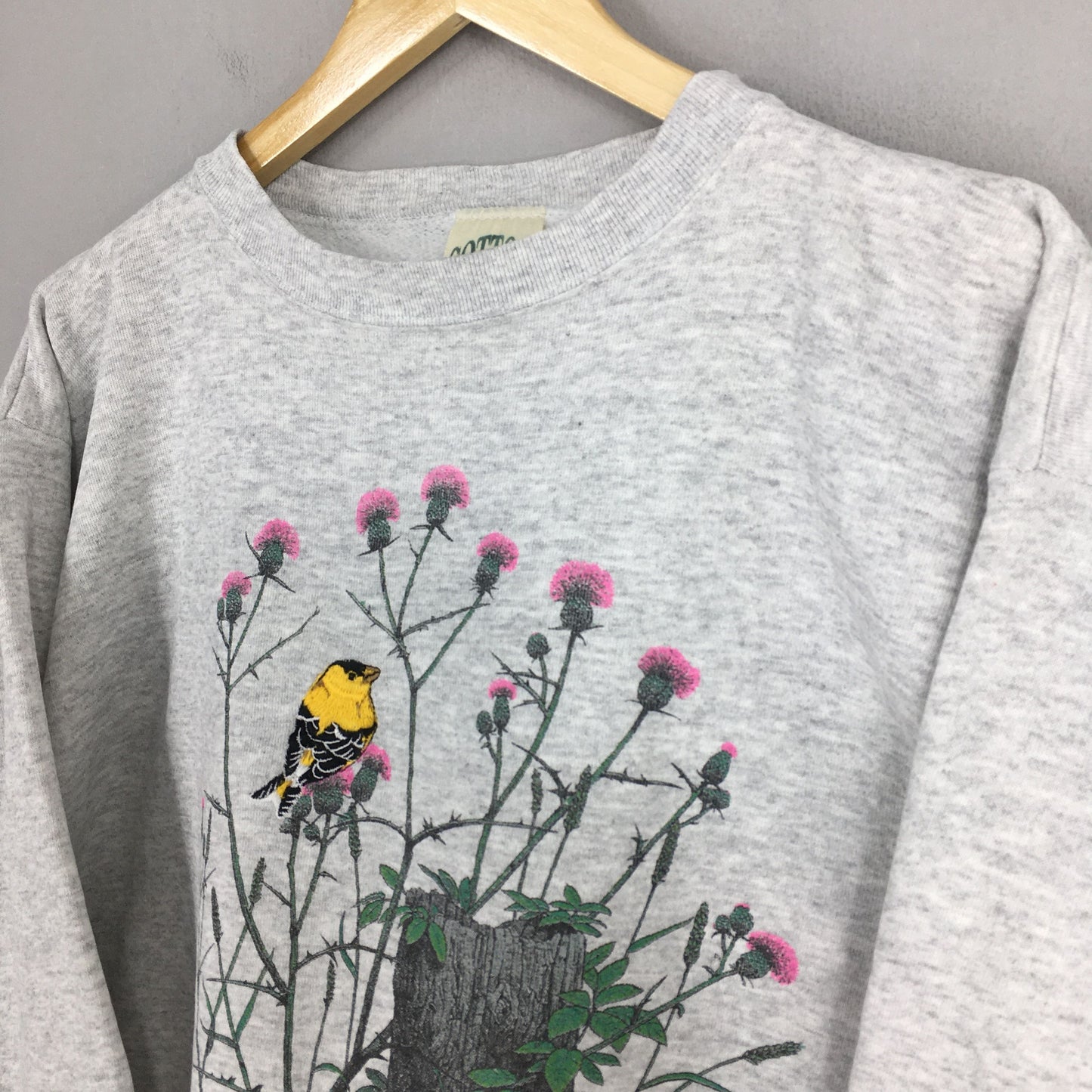 Yellow Birds Animal Floral Graphics Sweatshirt Large