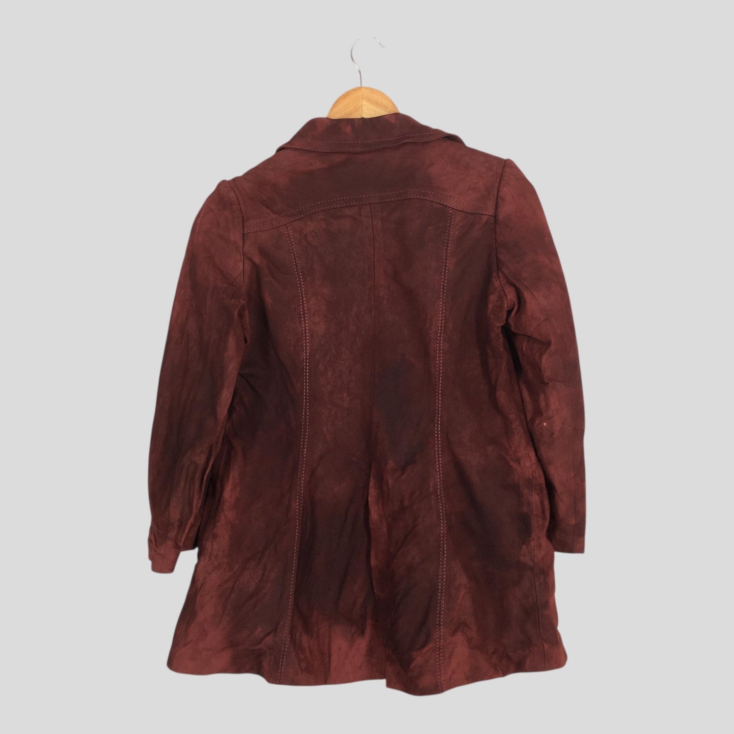 Women's Fringe Jacket Medium Suede Leather Burgundy Patina Goth Punk Rodeo