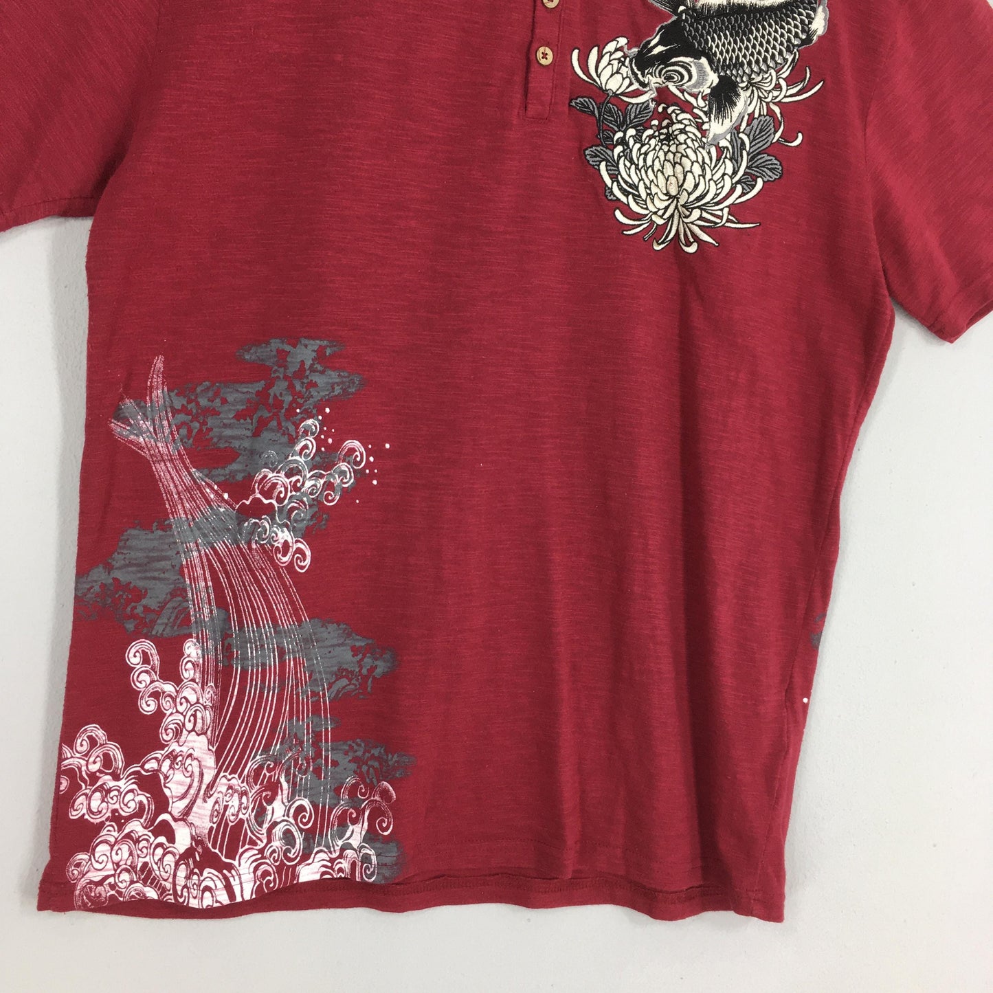 Fish Koi Japanese Culture Sukajan Red Tshirt Large