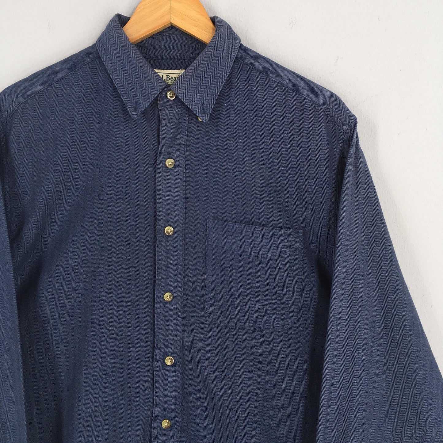 LL Bean Blue Striped Flannel Shirt Medium