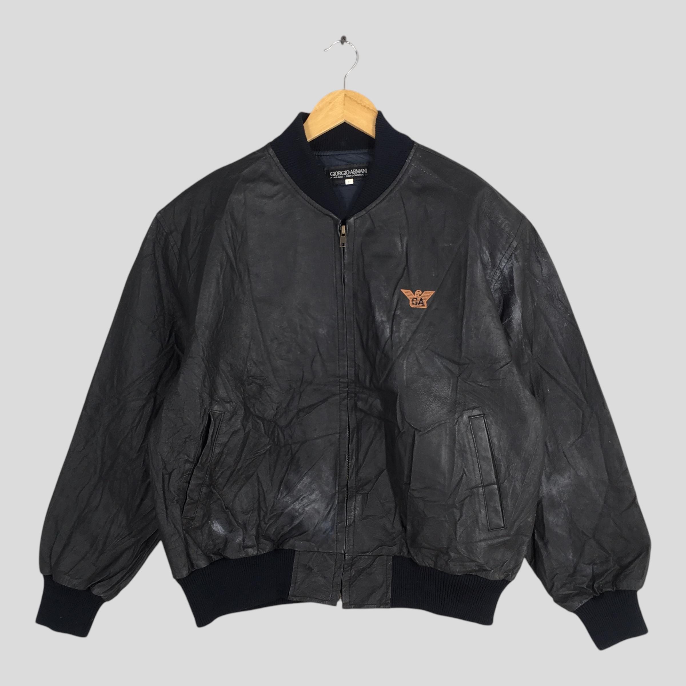 1990's GA Giorgio Armani Jeans Leather Black Jacket Large – axevin