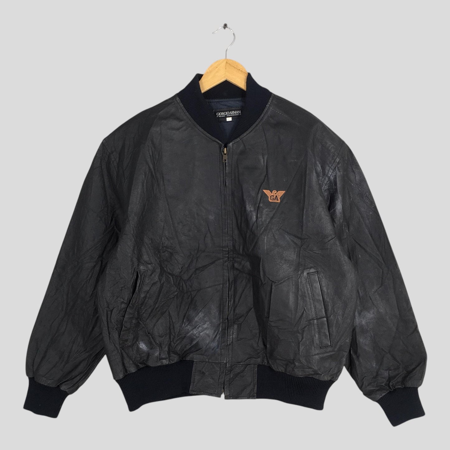 1990's GA Giorgio Armani Jeans Leather Black Jacket Large