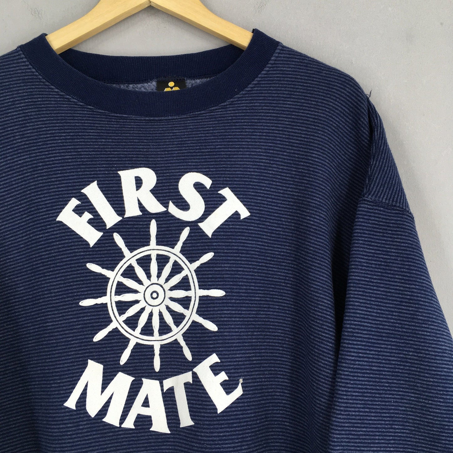 First Mate Blue Yacht Boat Striped Sweatshirt Large