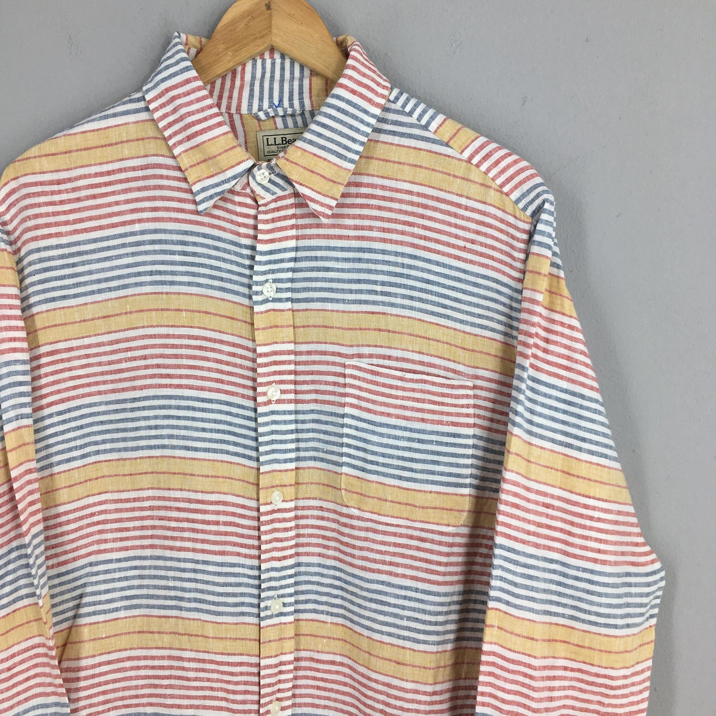 LL Bean Multicolor Horizontal Striped Linen Shirt Large