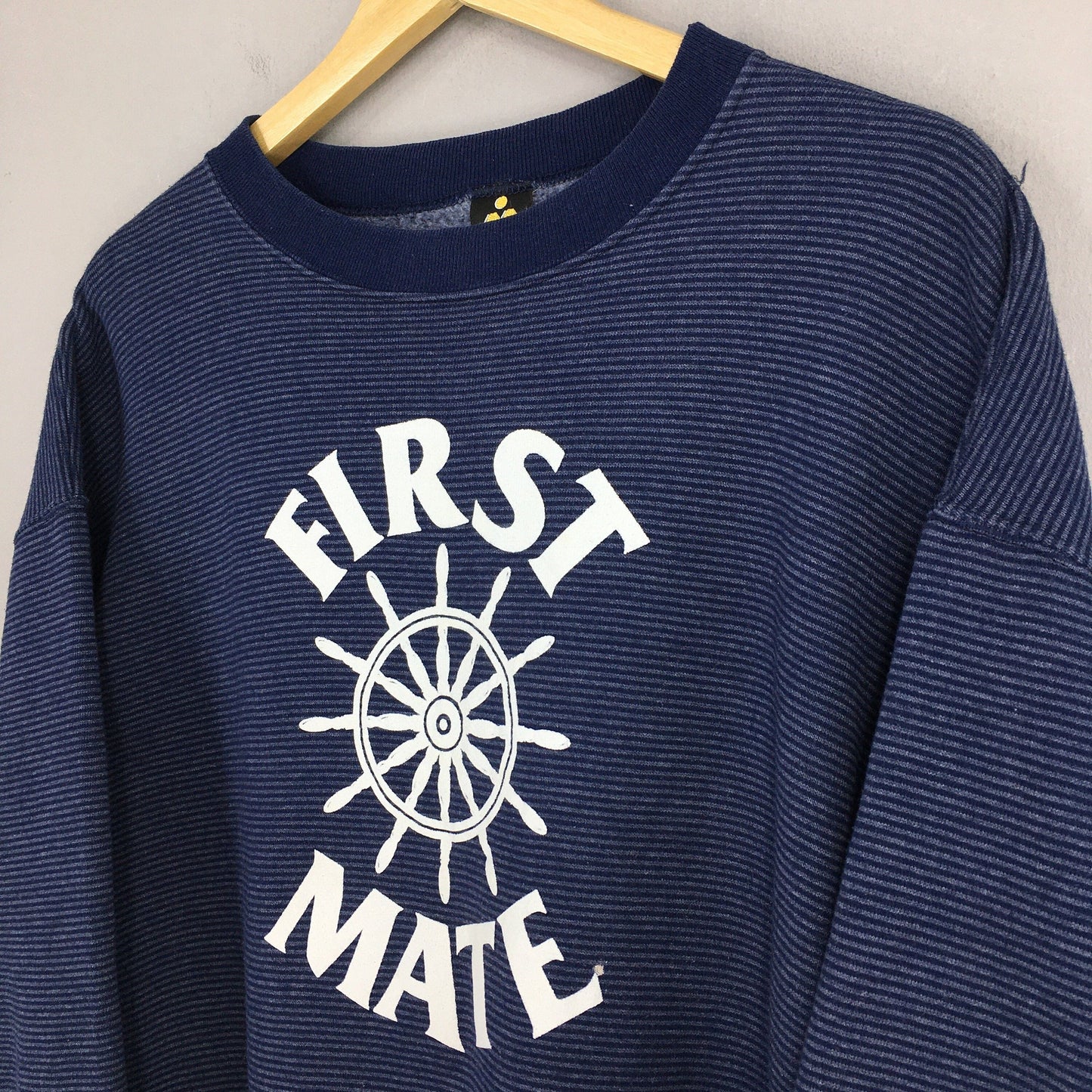 First Mate Blue Yacht Boat Striped Sweatshirt Large