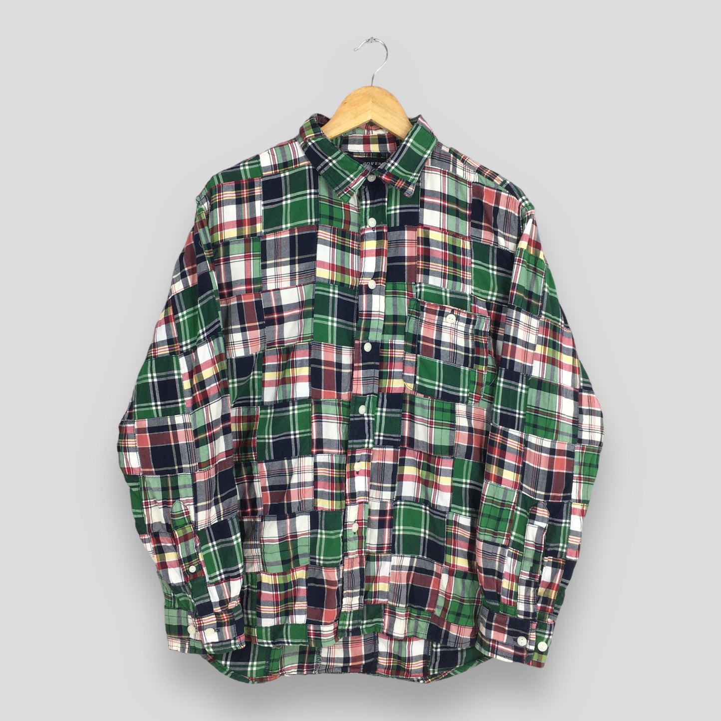 Lands End Patchwork Checkered Flannel Shirt Large