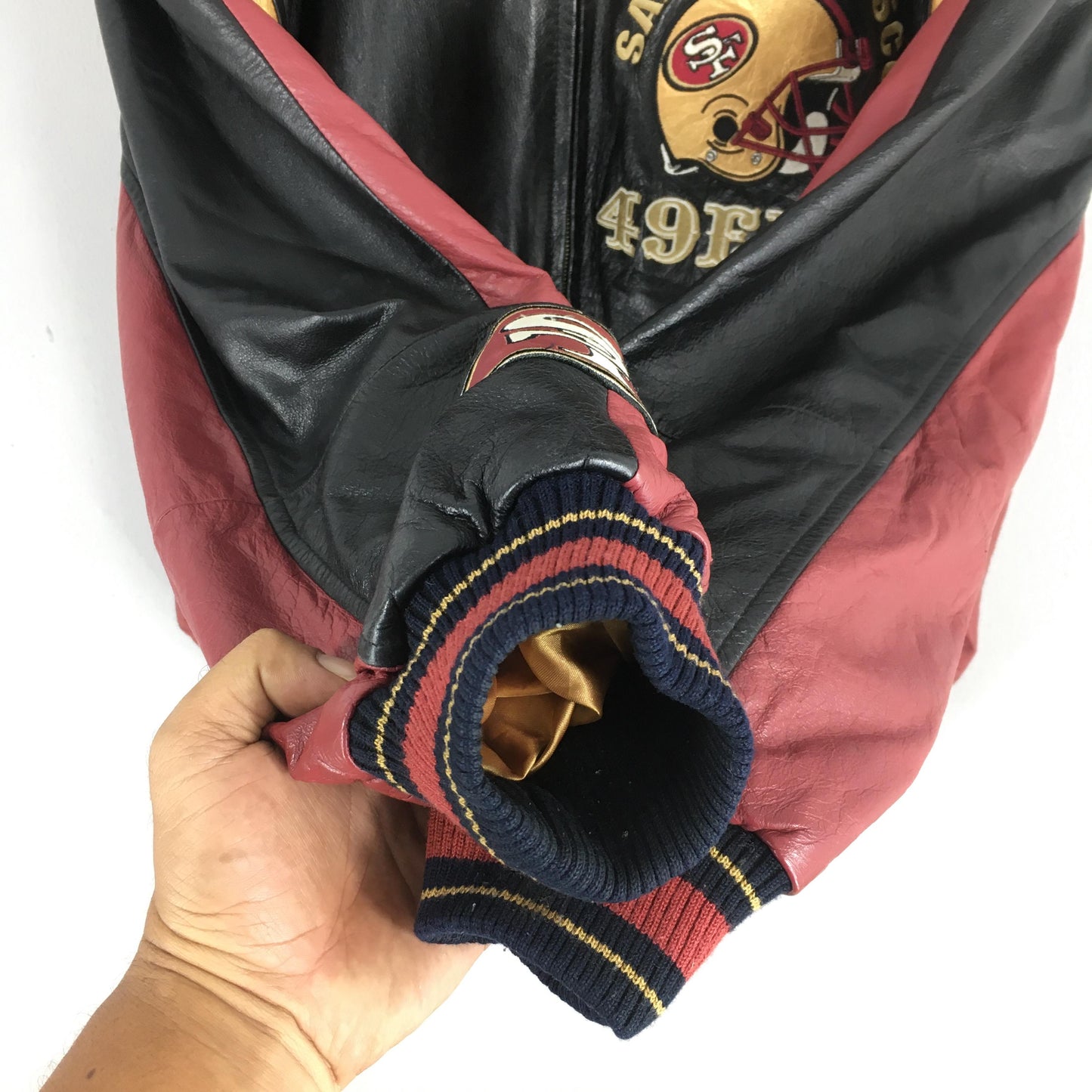 San Francisco 49ERS Red Black Bomber Leather Jacket Large