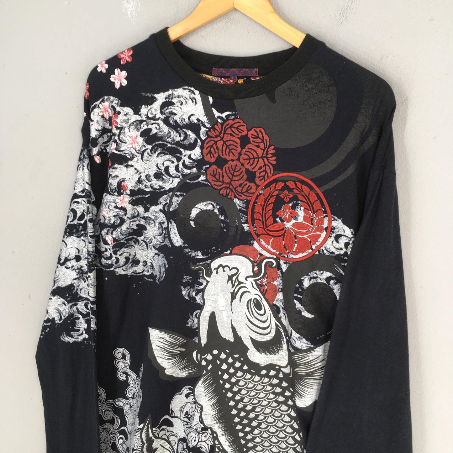 Fish Koi Japanese Culture Sukajan Black Tshirt XLarge