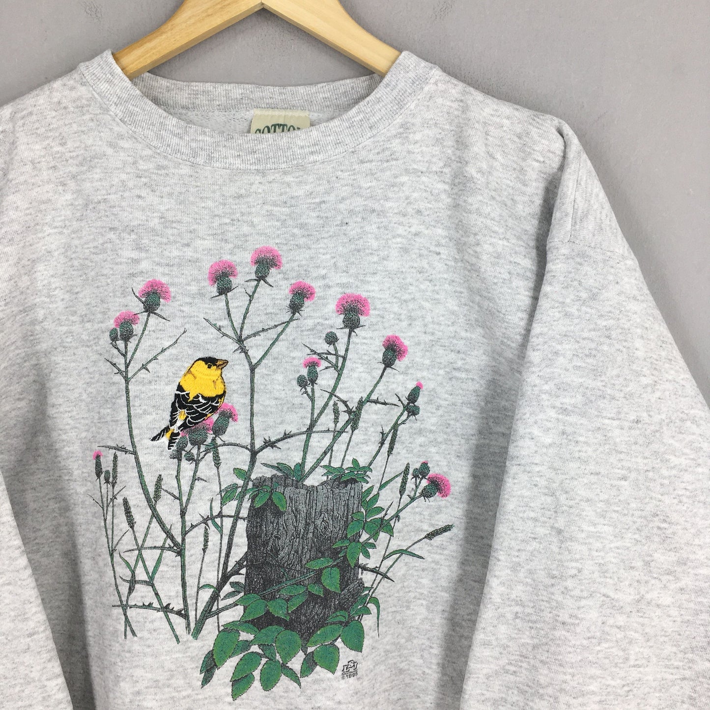 Yellow Birds Animal Floral Graphics Sweatshirt Large