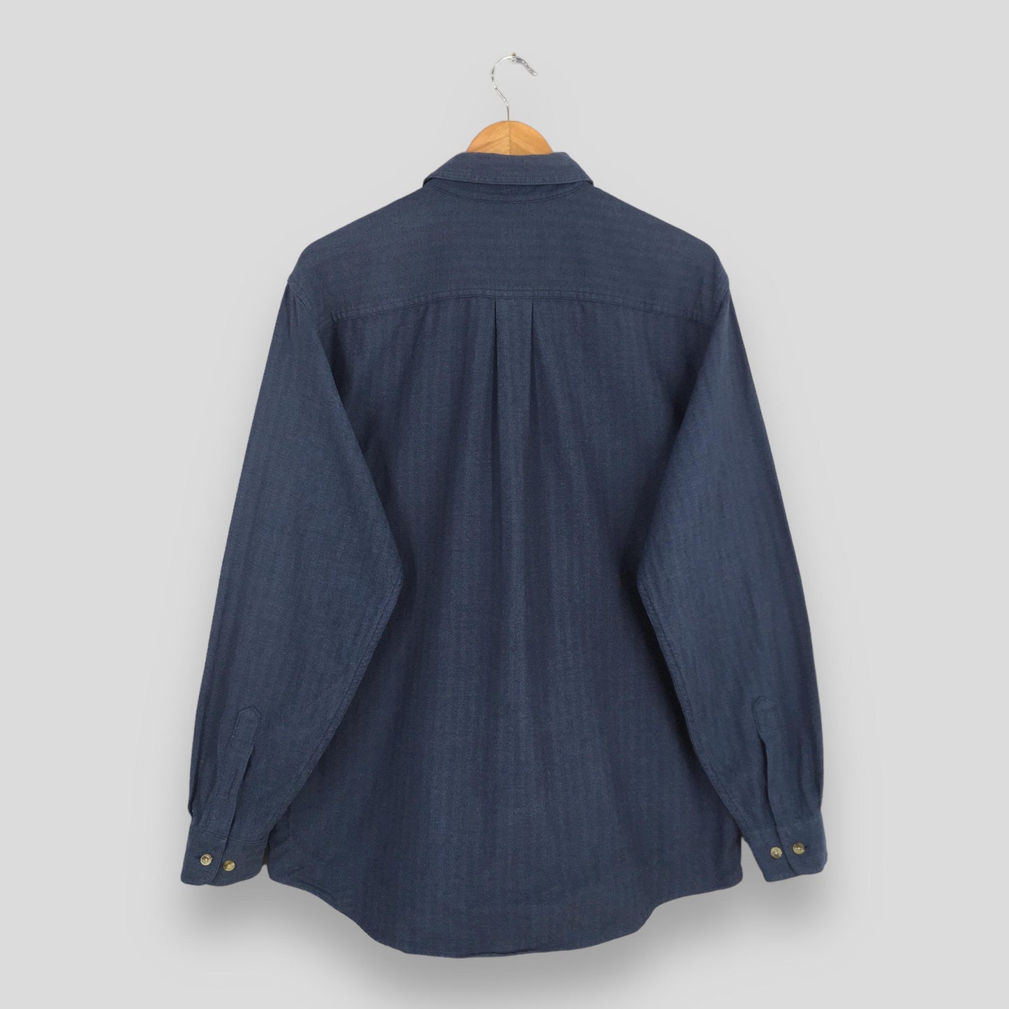 LL Bean Blue Striped Flannel Shirt Medium