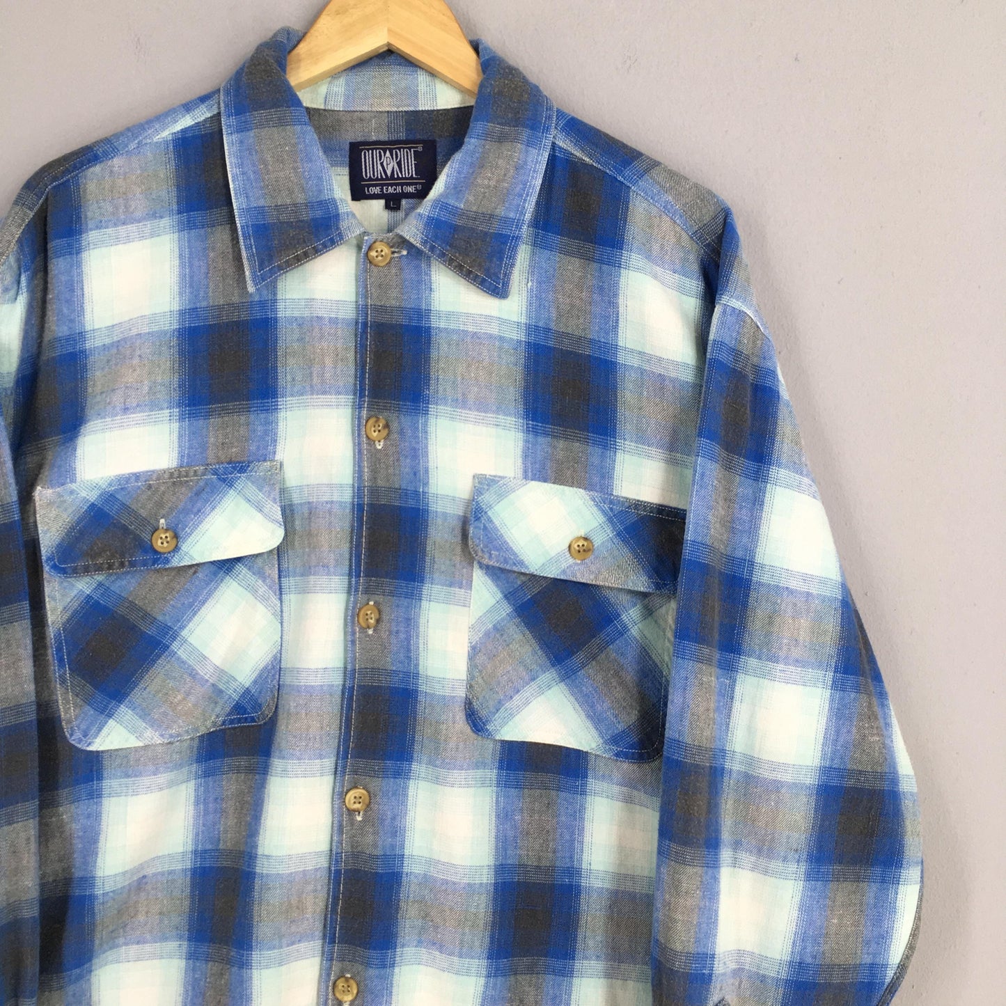 Plaid Shadow Blue Flannel Shirt Large