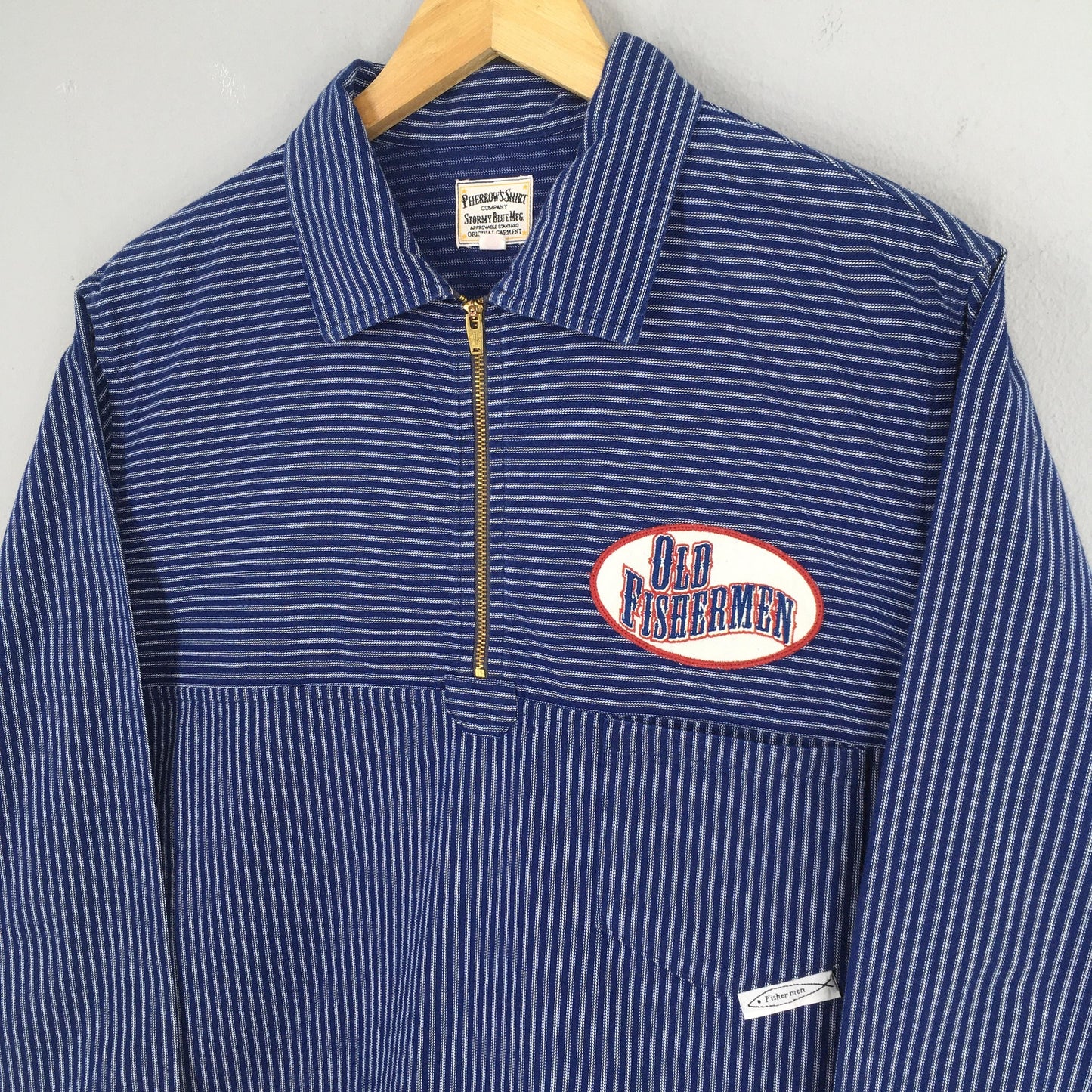 Pherrows Japan Stripes Half Zipper Shirt Large