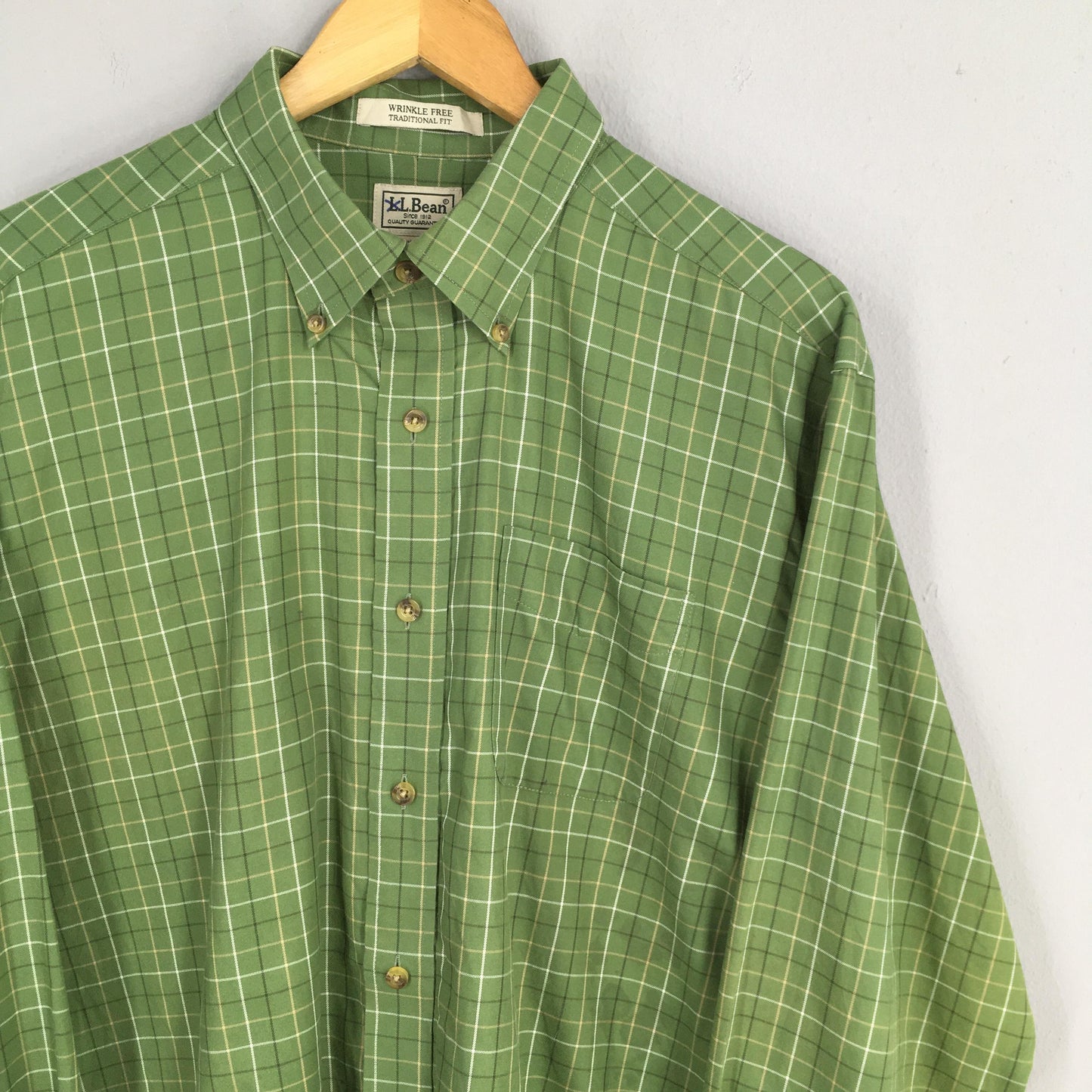 LL Bean Flannel Green Checkered Shirt Large