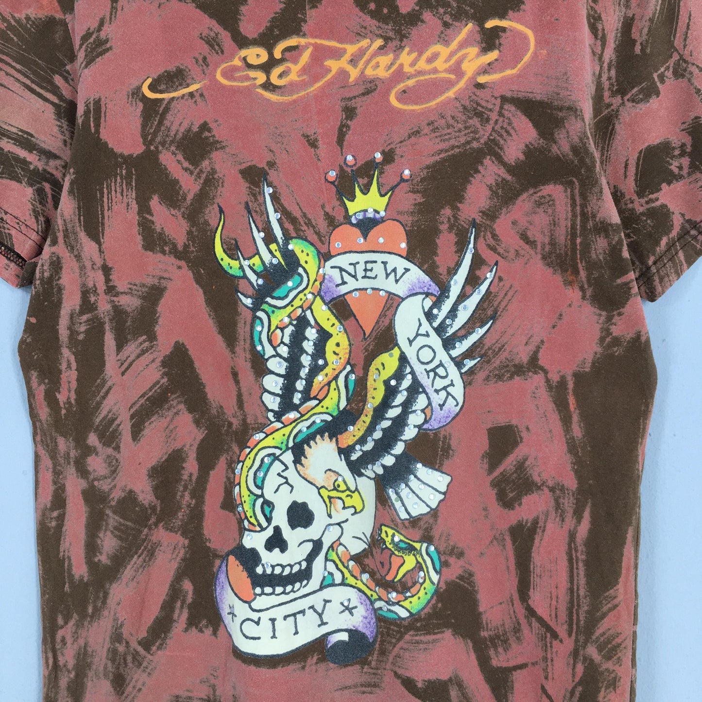 Don Ed Hardy By Christian Audigier Tattoo Tie Dye Red T shirt Medium