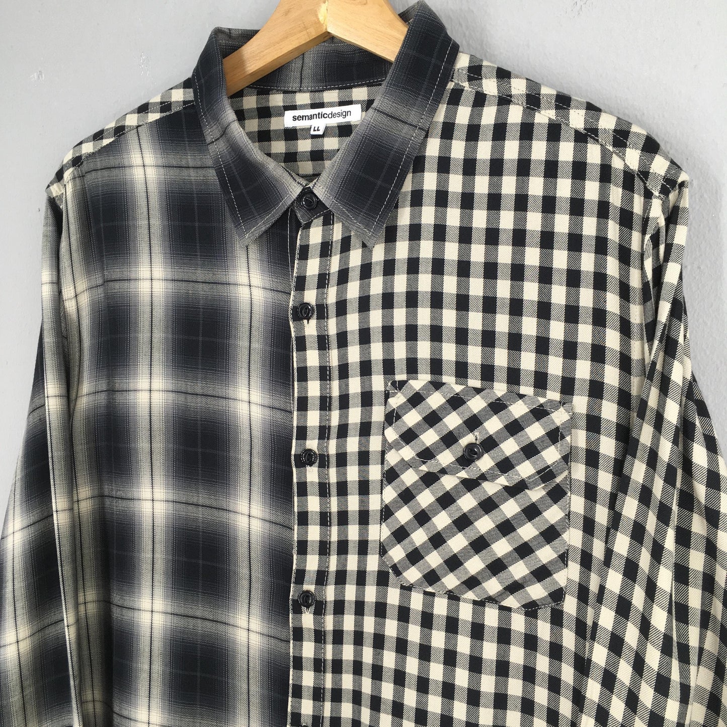 Semantic Design Plaid Shadow Checkered Multicolor Rayon Shirt Large