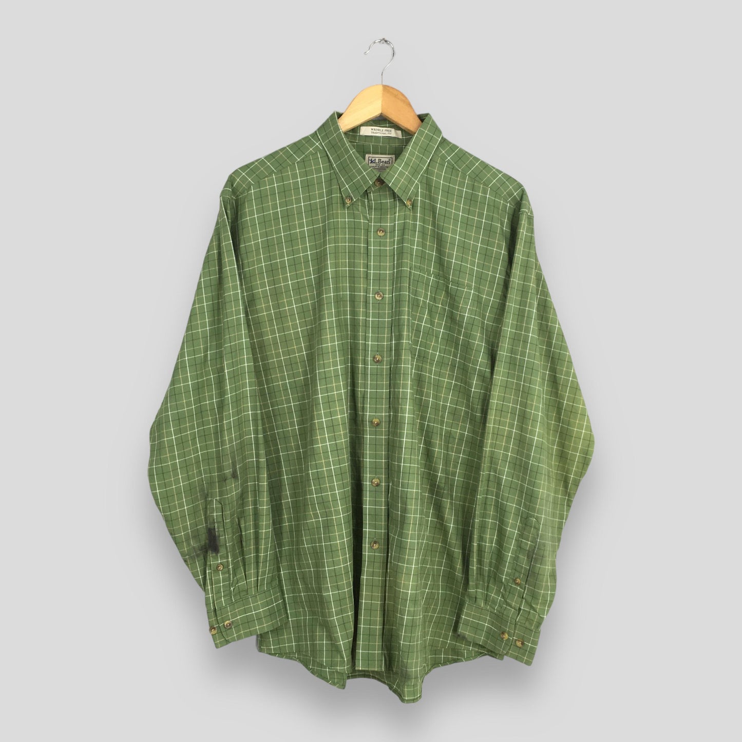 LL Bean Flannel Green Checkered Shirt Large