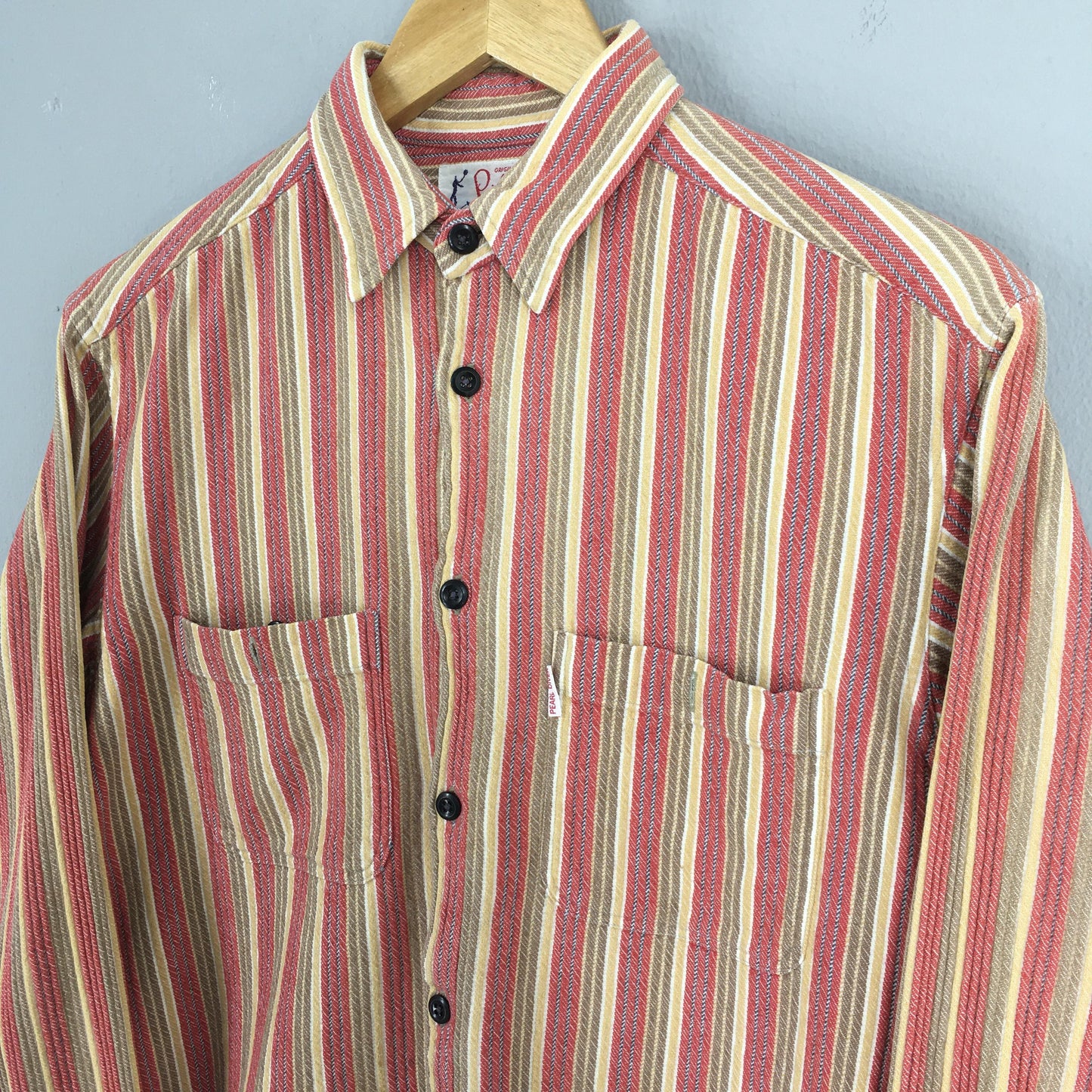 Pear Diver Vertical Stripes Flannel Shirt Medium