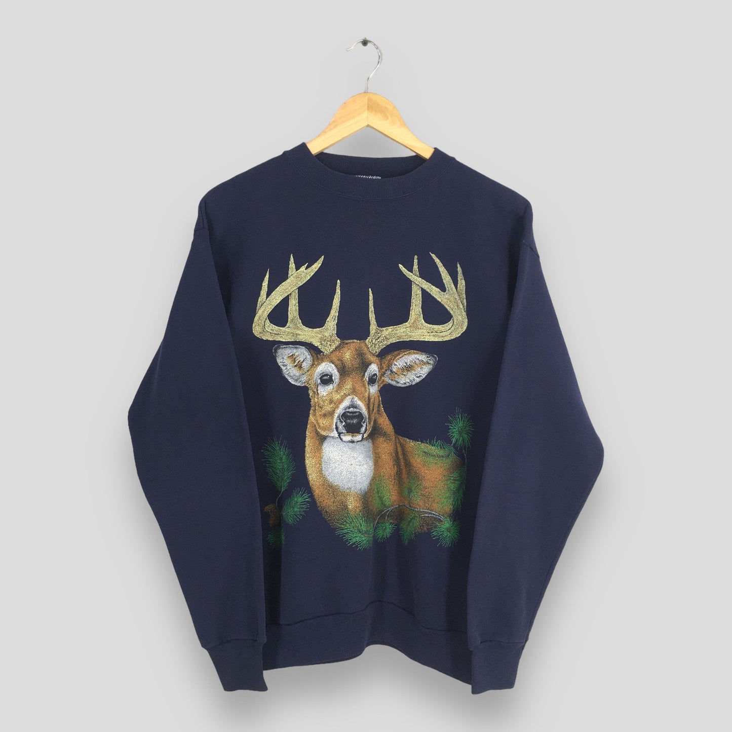 Deer Animal White-Tailed Blue Sweatshirt Large