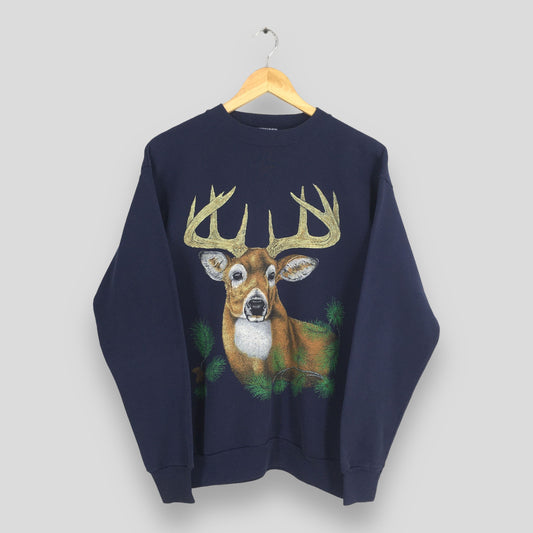 Deer Animal White-Tailed Blue Sweatshirt Large