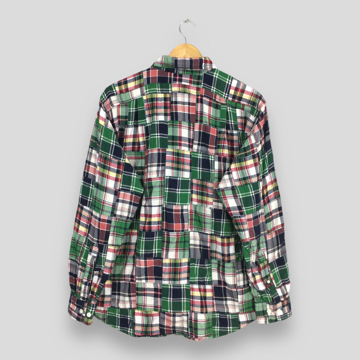 Lands End Patchwork Checkered Flannel Shirt Large