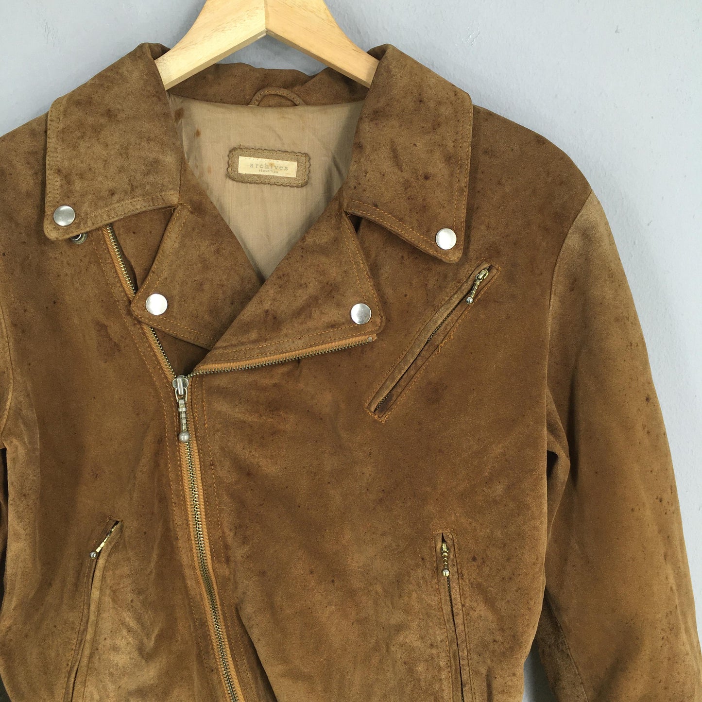 Seduction Double Collar Punk Suede Leather Brown Jacket Small