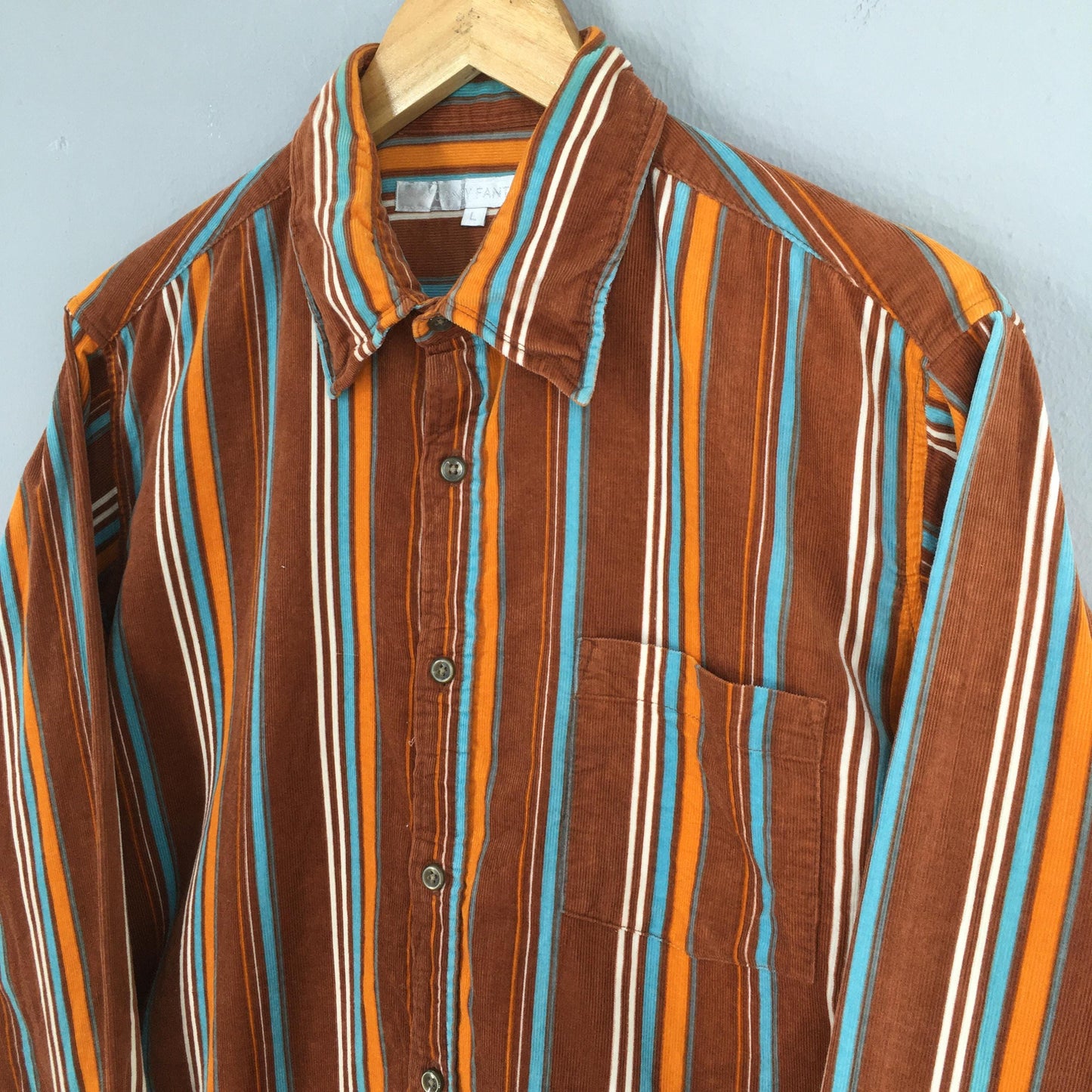 Candy Fantasy Multicolor Stripes Corduroy Flannel Shirt Large