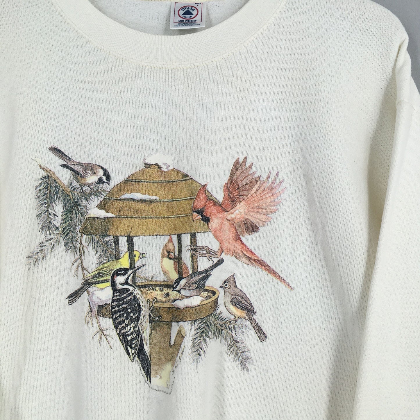 Cardinal Bird White Sweatshirt Large