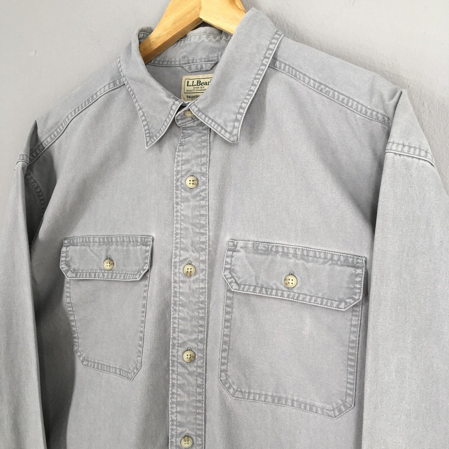 LL Bean Plain Gray Flannel Shirt Large