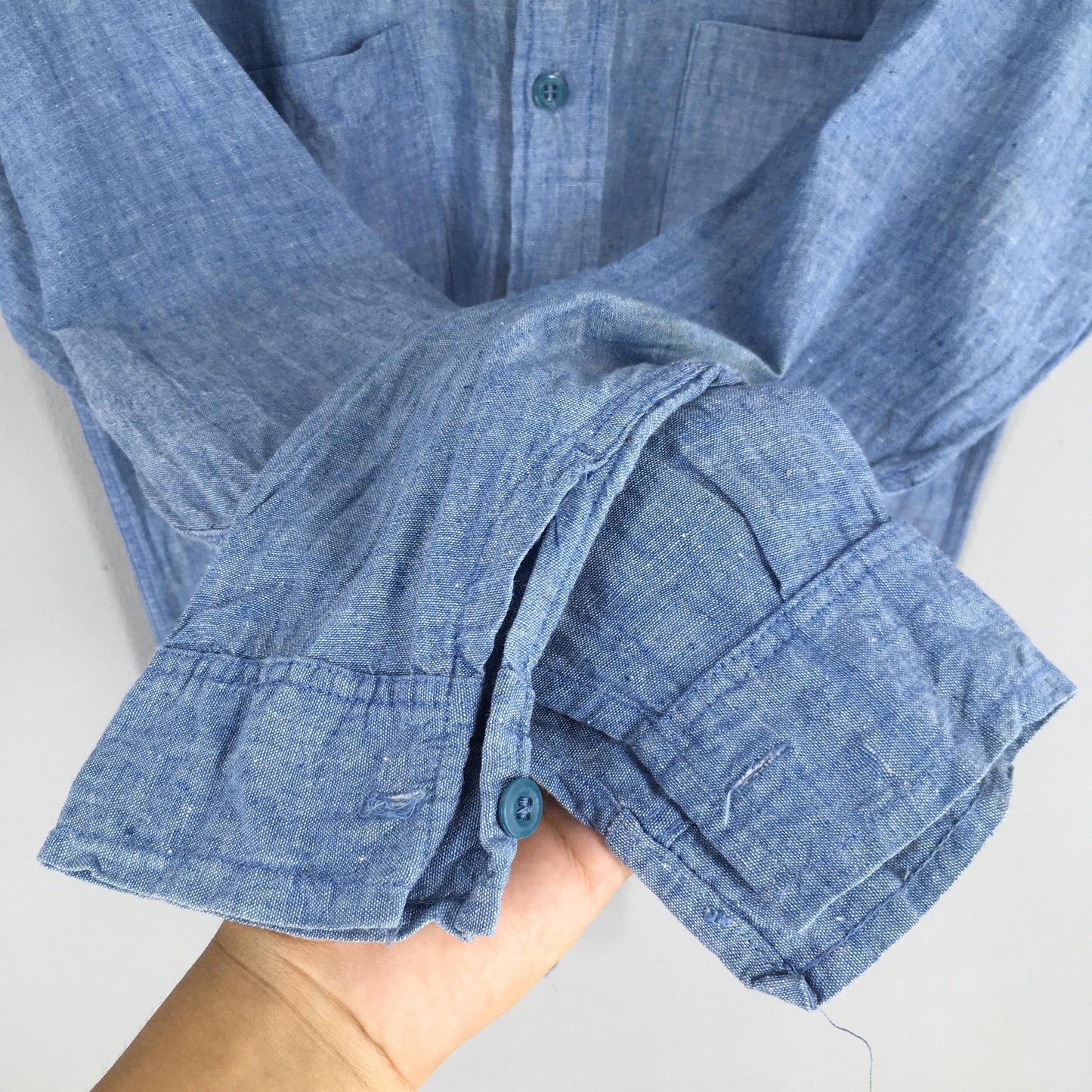 Plain Flannel Chambray Cotton Shirt Medium