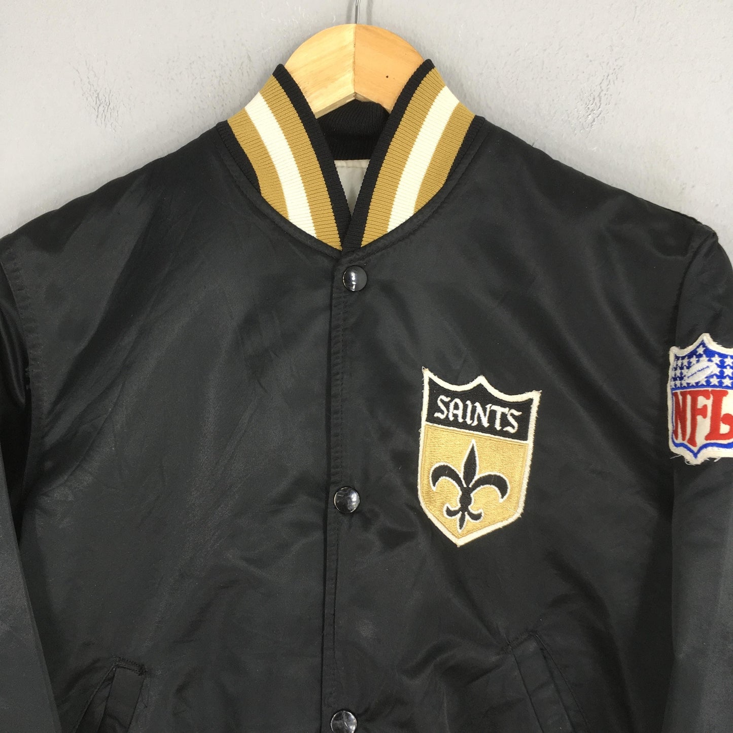 Starter New Orleans Saints NFL Black Satin Varsity Jacket Small