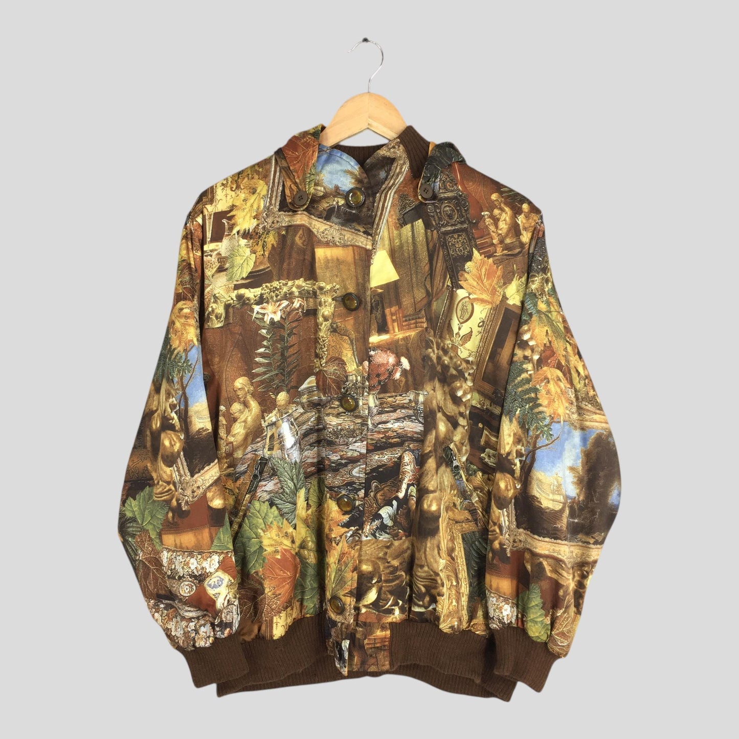 1990s Royalty Baroque Silk Hoodie Jacket Large