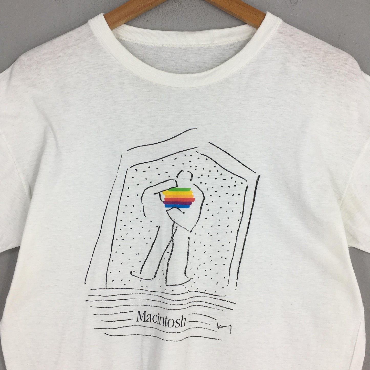 Apple Rainbow Macintosh Computer White T shirt Medium