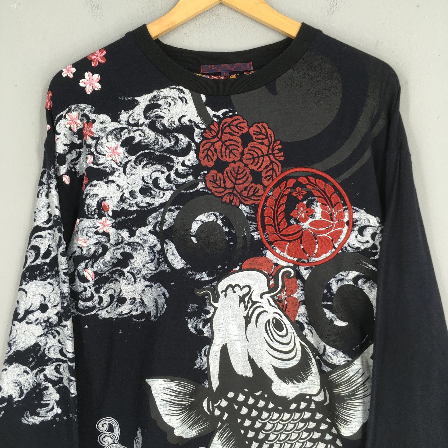 Fish Koi Japanese Culture Sukajan Black Tshirt XLarge