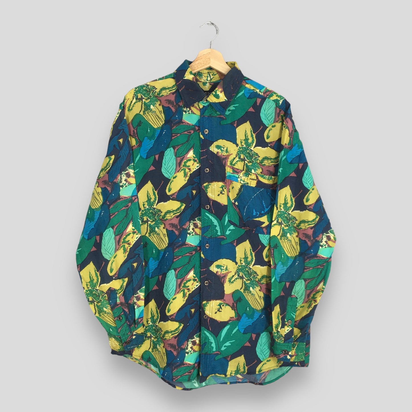 Abstract Floral Multicolor Silk Shirt Large