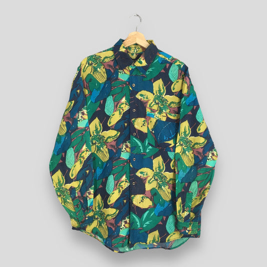 Abstract Floral Multicolor Silk Shirt Large