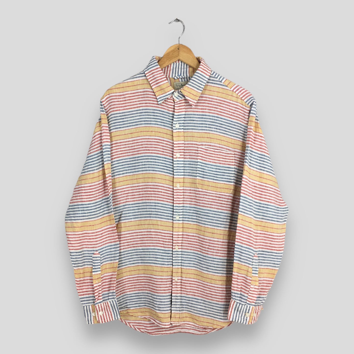 LL Bean Multicolor Horizontal Striped Linen Shirt Large