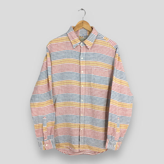 LL Bean Multicolor Horizontal Striped Linen Shirt Large