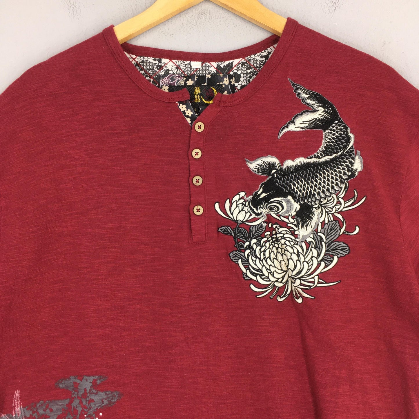 Fish Koi Japanese Culture Sukajan Red Tshirt Large