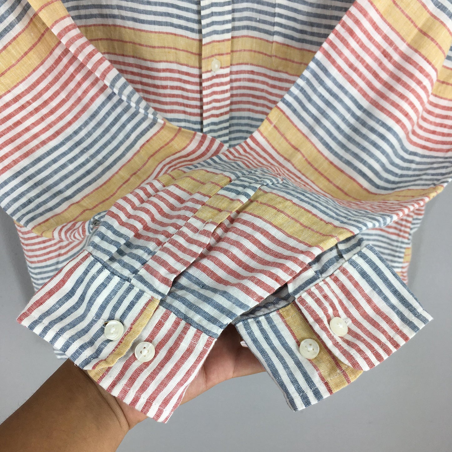 LL Bean Multicolor Horizontal Striped Linen Shirt Large