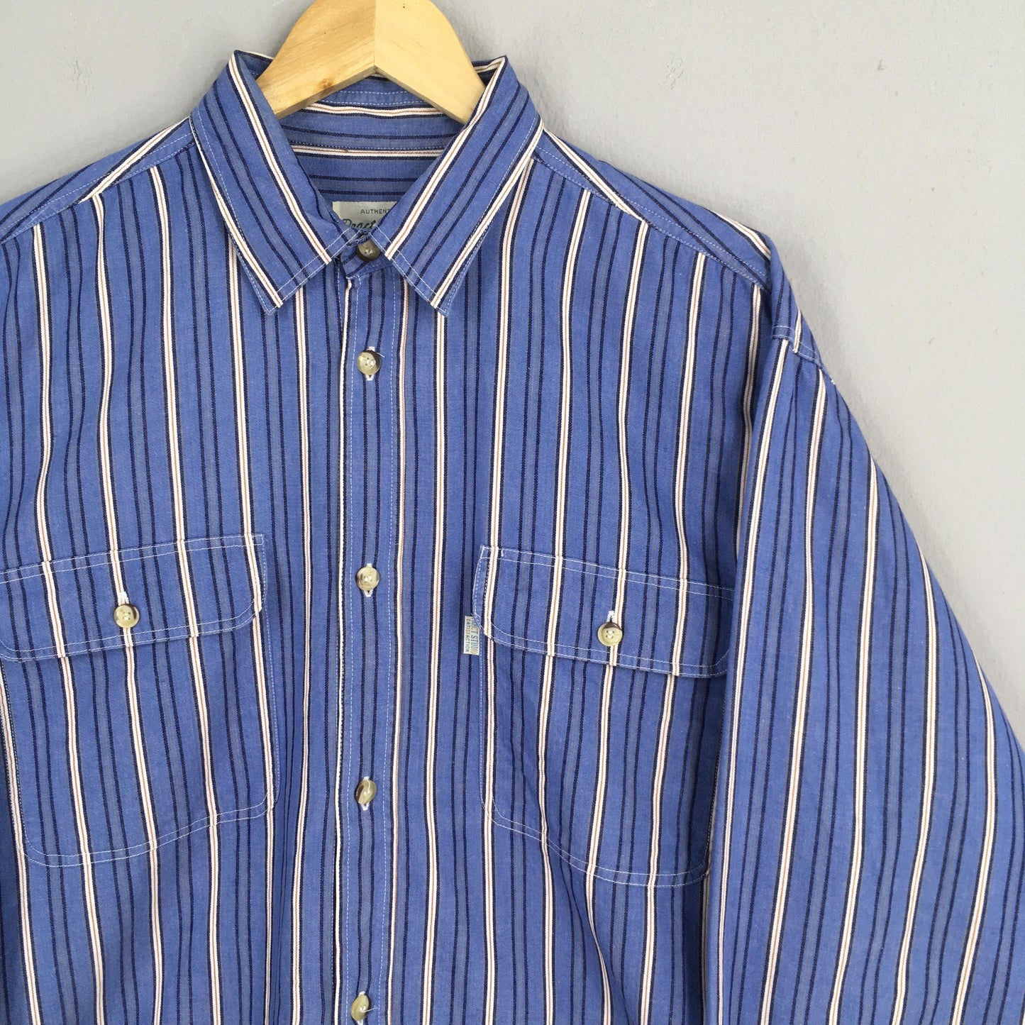 Vertical Stripes Flannel Blue Shirt Medium