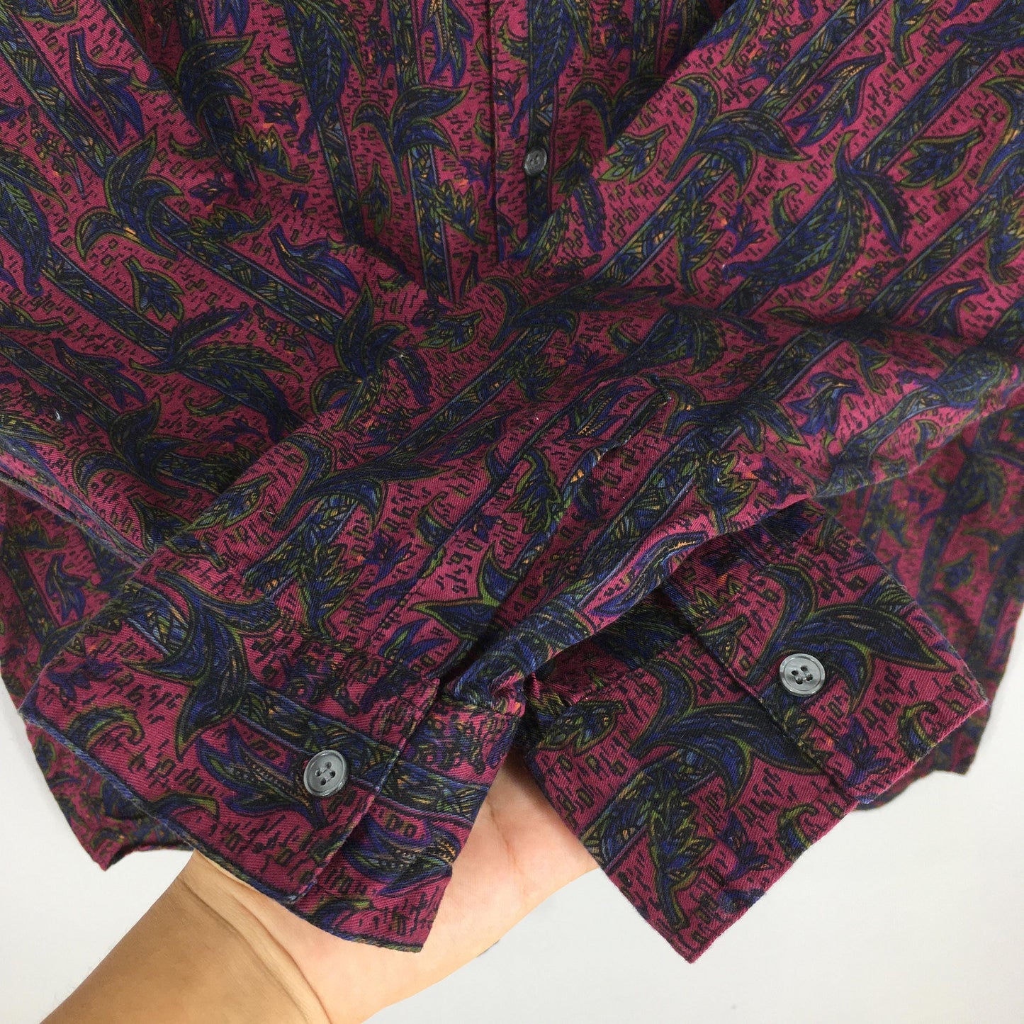 Abstract Red Floral Casual Flannel Shirt Large
