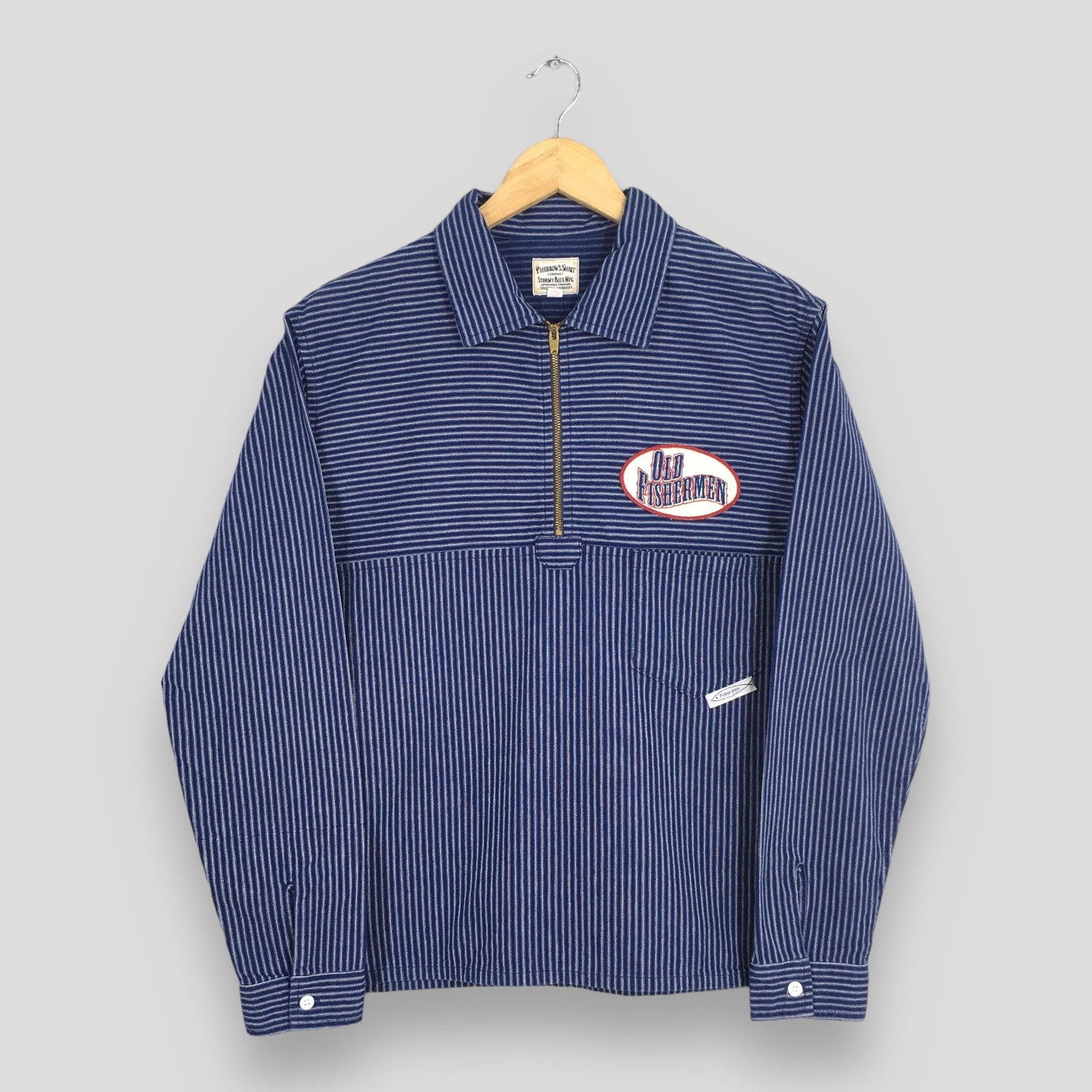 Pherrows Japan Stripes Half Zipper Shirt Large