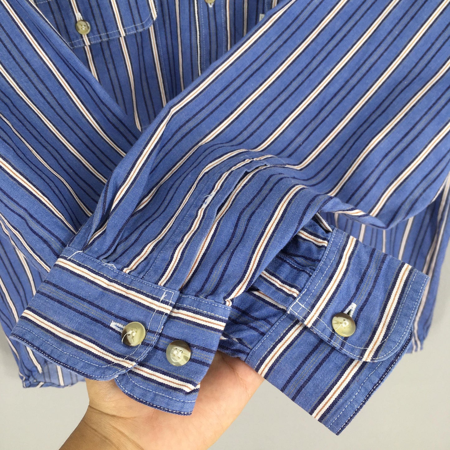 Vertical Stripes Flannel Blue Shirt Medium