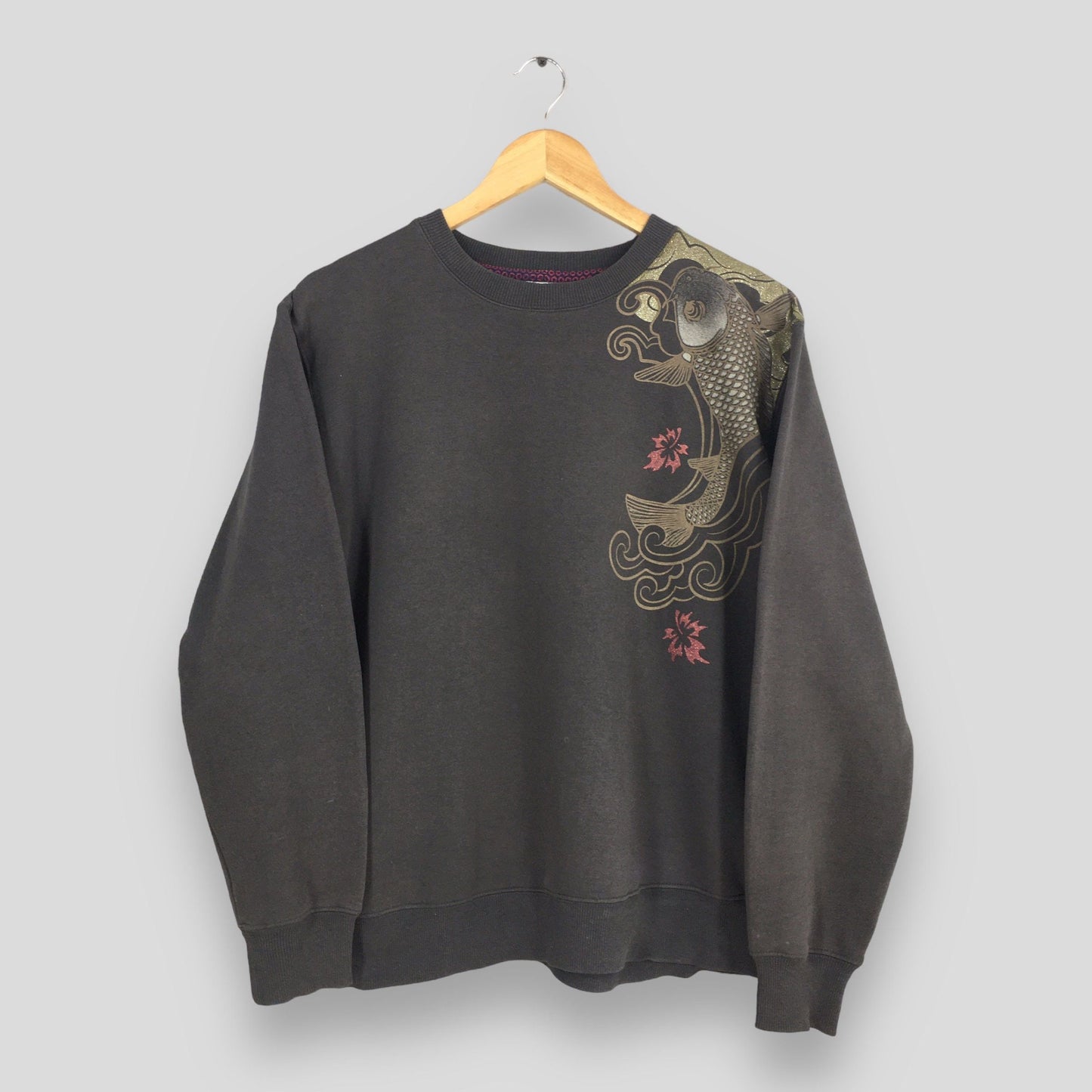 Fish Koi Sukajan Japan Black Sweatshirt Large