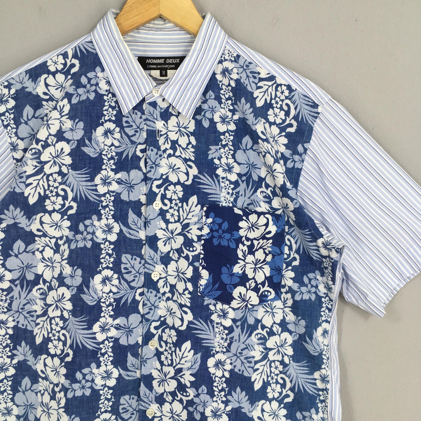 Comme Des Garcons Men Flower Stripes Blue Oxfords Shirt Medium