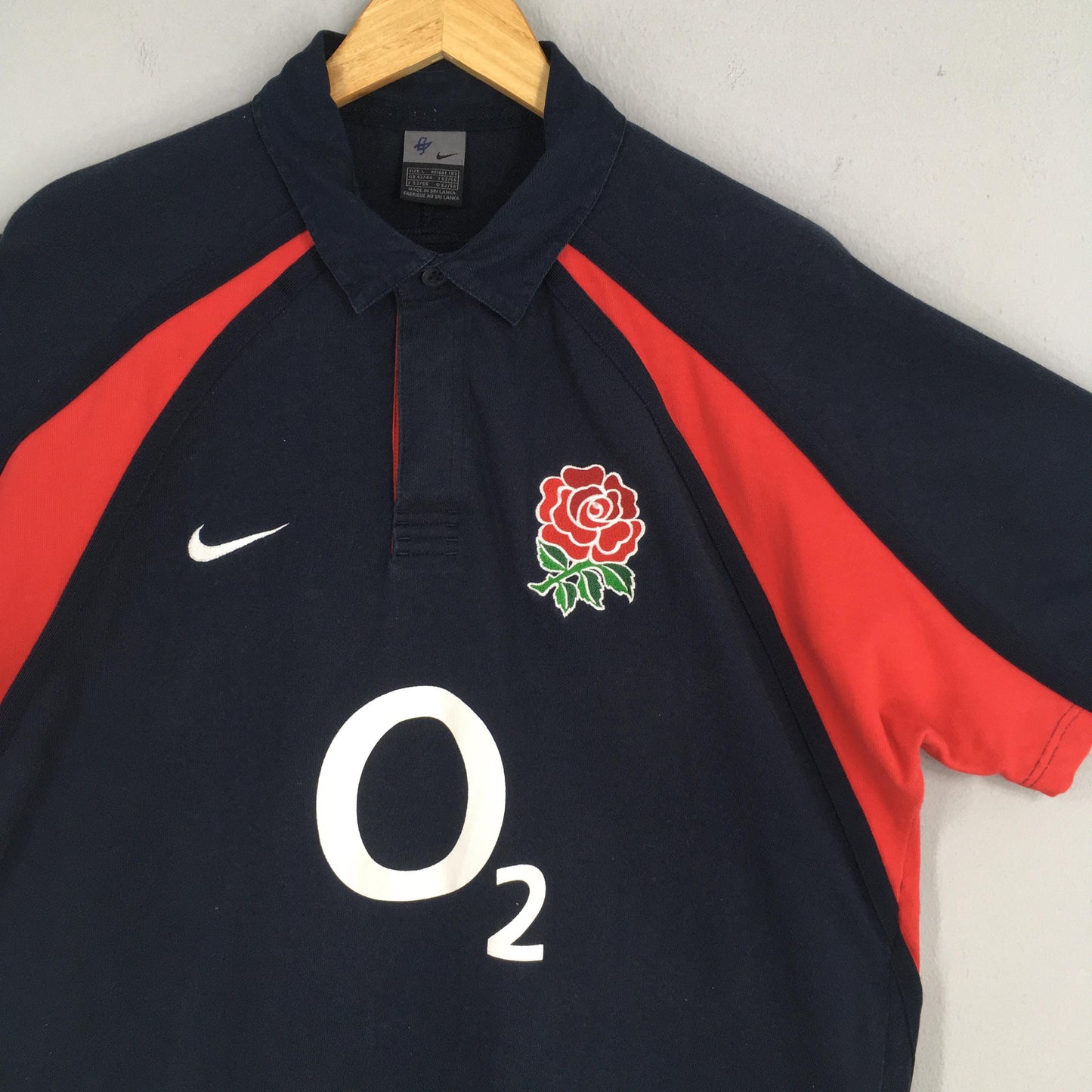 Nike O2 England Rugby Jersey Black Polo Rugby Shirt Large