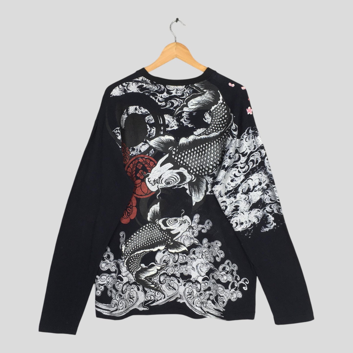 Fish Koi Japanese Culture Sukajan Black Tshirt XLarge