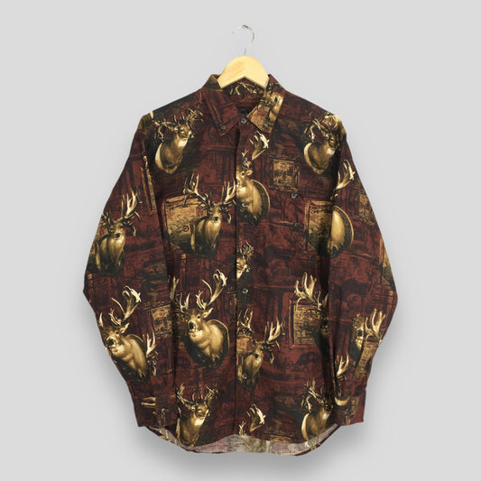 Red Head Deer Prints Rustic Shirt Medium