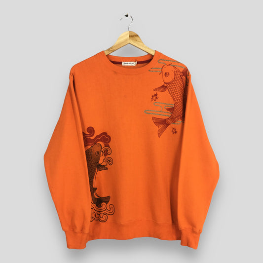 Fish Koi Sukajan Japan Orange Sweatshirt Large